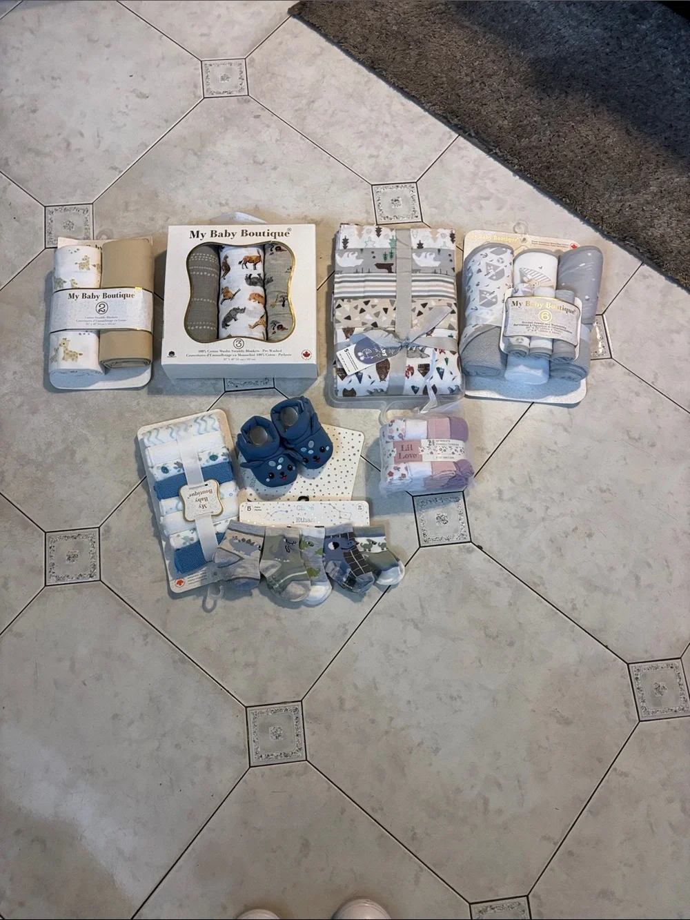 Blue & Neutral Baby Socks and Accessories Set